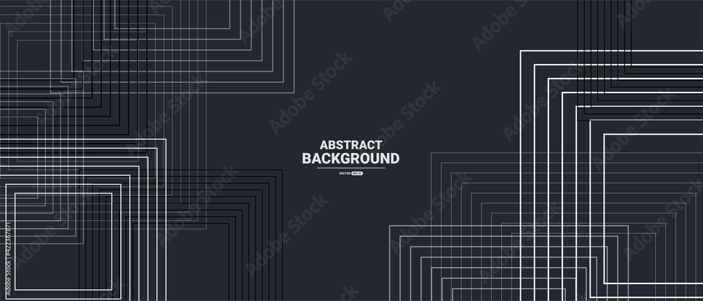 Abstract black background with white square lines. Digital future technology concept. vector illustration. - obrazy, fototapety, plakaty 
