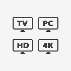 Wall Mural - tv, computer pc, hd and 4k flat design icon set
