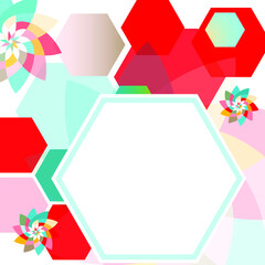 Wall Mural - Hex Pattern Frame Template Geometric Flowers Red Turquoise