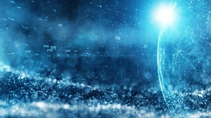 Wall Mural - modern blue background with copy space. sphere and digital numbers moving in the background with glo