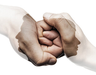 Wall Mural - Multi exposure with silhouette of man and woman and their hands    are connected to each other. Image. Concept of love relationship, unity, parting.