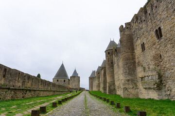 Poster - view of the historic medieval walled city of Carcassonne in France