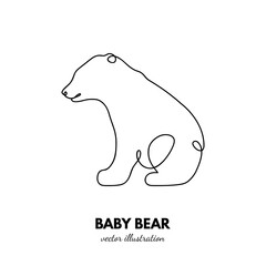Sticker - Baby bear outline. Continuous single line. Animal contour. Linear logo