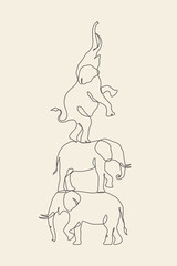 Sticker - Elephants outline. Linear animal silhouette. Continuous single line