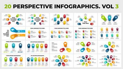 Wall Mural - 3D Vector Perspective Infographics Pack - Vol One. 20 presentation slide template. Circle columns with shadows.