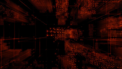 Futuristic, Orange Digital Grid background. Network Tech Wallpaper. 3D Render 