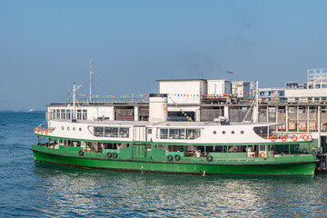 Passenger retro ship by the pier. Hong Kong.