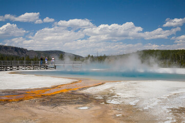 Canvas Print - WY, Yellowstone National Park, Black Sand Basin, Rainbow Pool and Sunset Lake, and colorful bacterial mat