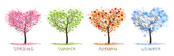 Aufkleber - Nature Four stylized trees representing different seasons spring, summer, autumn, winter. Vector.