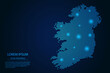 Abstract image Ireland map from point blue and glowing stars on a dark background. vector illustration.