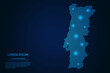 Abstract image Portugal map from point blue and glowing stars on a dark background. vector illustration.