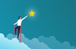 Successful businessman on ladder to reach star vector illustration. Success in Business and career symbol.