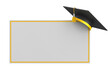 graduation cap and banner on white background. Isolated 3D illustration