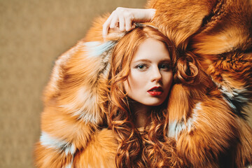 girl in red fur coat