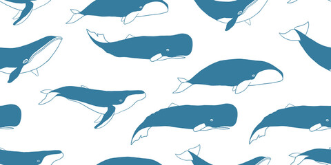 Papier Peint - Wild Whales. Seamless Pattern for your design
