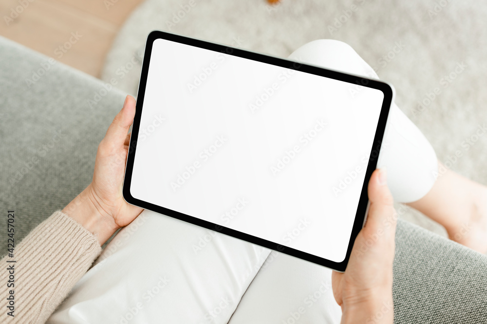 Hand holding digital tablet with blank white screen Stock Photo | Adobe ...