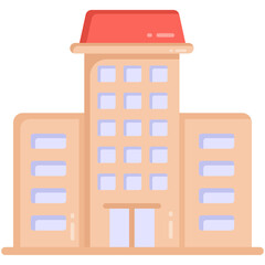 Sticker - 
Commercial building in flat trendy style icon 

