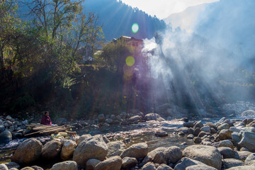 Wall Mural - a mountain stream, pekhri, tirthan valley, himachal pradesh, india