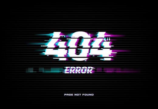 page not found 404 error on glitched screen background. problem with internet connection, site acces