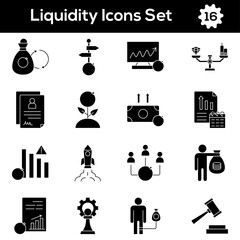 B&W Color Set of Liquidity Icon In Flat Style.