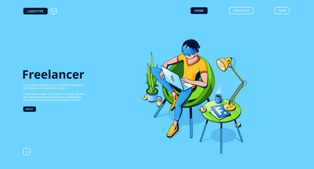 Vector landing page of freelancer, remote work
