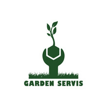 Illustration Green Plant On Wrench Sign Logo Design Template