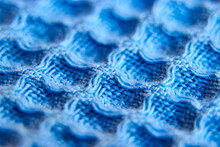 Selective Focus Close-up Macro Blue Waffle Towel Fabric Texture Background