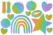 Bright Rainbow Glitter Abstract Clip Art. Tolerance Kit On White Background