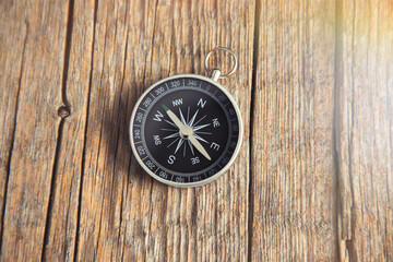 compass on wooden background