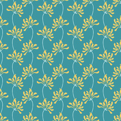  Tiny Chrysanthemum Flowers in Green and Yellow Vector Seamless Pattern