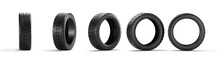 Five Car Tires On A White Background. 3D Rendering Illustration.