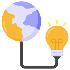 Wall Mural - globe with light bulb denoting flat icon of global idea