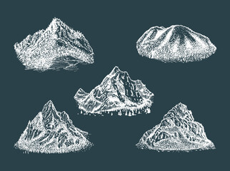 Wall Mural - Mountains, drawn set. Mount landscapes in vector.