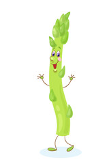 Wall Mural - Funny green asparagus. In cartoon style. Isolated on white background. Vector flat illustration.