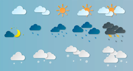 Wall Mural - Weather icons. Weather icon in paper cut style. Vector illustration.