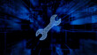 © RocknRoller Studios - Configure Technology Concept with tool symbol against a Futuristic, Blue Digital Grid background. Network Tech Wallpaper. 3D Render