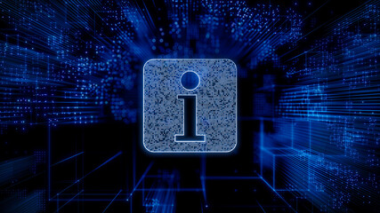 Information Technology Concept with info symbol against a Futuristic, Blue Digital Grid background. Network Tech Wallpaper. 3D Render 