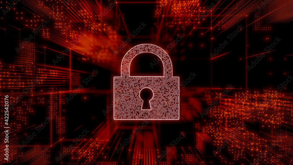 Security Technology Concept with lock symbol against a Futuristic ...