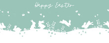Lovely Hand Drawn Easter Bunnies Seamless Pattern, Cute Rabbits, Springs Flowers And Easter Eggs - Great For Textiles, Banners, Wallpapers, Wrapping, Cards - Vector Design