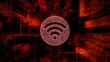 © RocknRoller Studios - Wireless Technology Concept with wifi symbol against a Futuristic, Orange Digital Grid background. Network Tech Wallpaper. 3D Render