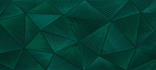 Leinwandbilder - Abstract triangular dark green mosaic tile wallpaper texture with geometric fluted triangles background banner