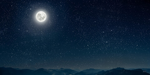 Wall Mural - mountain. backgrounds night sky with stars and moon and clouds.