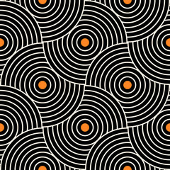 Wall Mural - Seamless pattern with geometric shapes on black background. Line art.  Boho wall decor. Texture for print, textile, packaging.