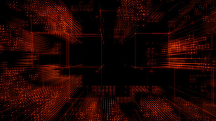 Futuristic, Orange Digital Grid background. Network Tech Wallpaper. 3D Render 