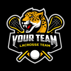 Wall Mural - Leopards mascot for a lacrosse team logo. Vector Illustration.