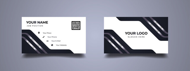 Wall Mural - modern business card design with trendy minimalist shape in silver metallic. background white and bl