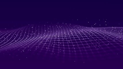 Abstract wave with moving dots and lines. Flow of particles. Cyber technology illustration. 3d rendering