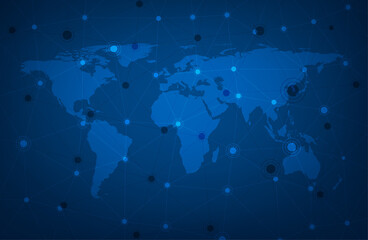 Wall Mural - blue map with polygonal mesh.