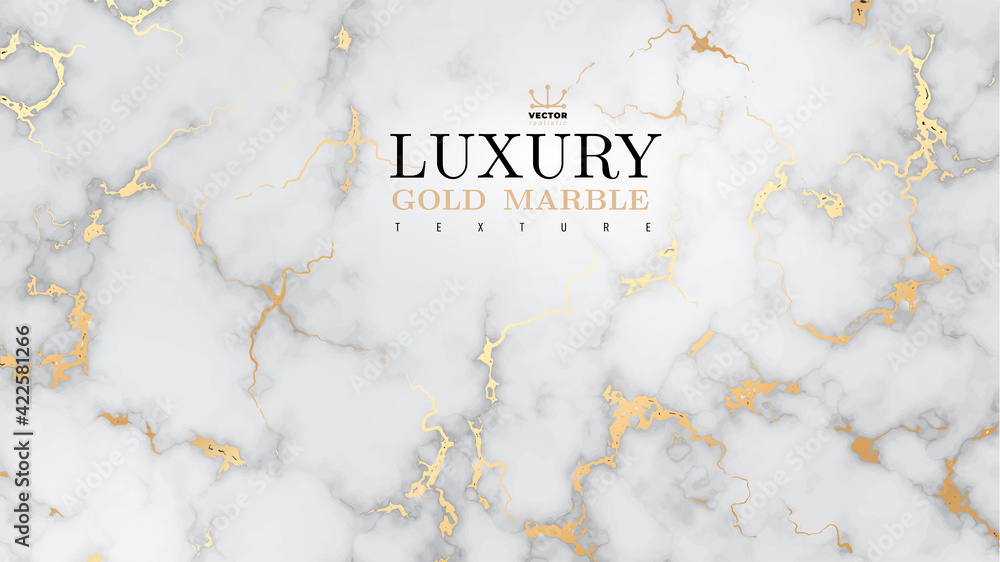Marble luxury realistic gold background. Stone veneer, marbling texture design for banner, invitation, headers, print ads, packaging design template. Vector illustration. Isolated on white background. - obrazy, fototapety, plakaty 