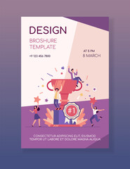 Wall Mural - team of happy employees winning award and celebrating success. business people enjoying victory, get